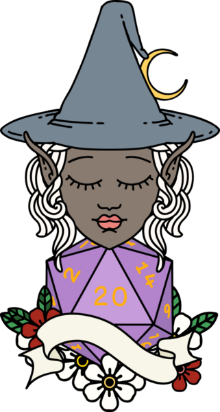 Retro Dövme Biçimli elf karakteri Bir insan tarafından çizilmiş doğal yirmi zar atışıyla