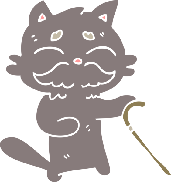 Bir insan tarafından çizilmiş düz renkli karikatür yaşlı kedi