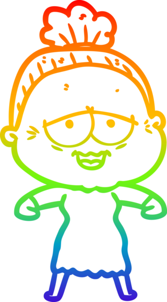 Gökkuşağı gradyan çizgi çizimi Bir insan tarafından çizilmiş mutlu yaşlı kadın