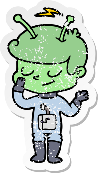 Bir insan tarafından çizilmiş dost canlısı bir uzay adamının sıkıntılı çıkartması.