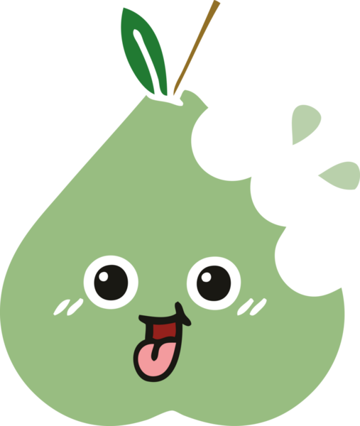 Bir insan tarafından çizilmiş bir armutun düz renkli retro karikatürü