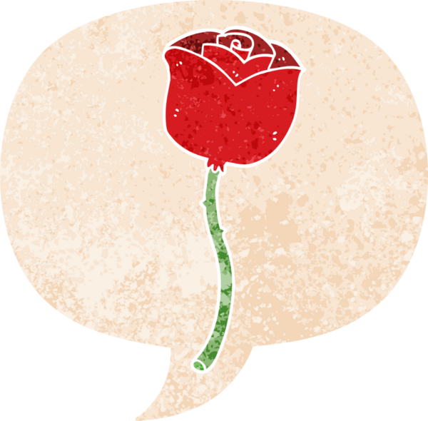 Bir insan tarafından çizilmiş grunge sıkıntılı retro tarzı ile konuşma baloncuğu ile çizgi film gül