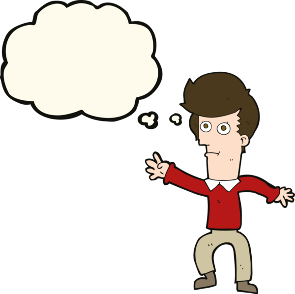 Bir insan tarafından çizilmiş düşünce baloncuğuyla el sallayan çizgi film adamı.