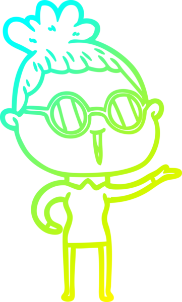 Bir insan tarafından çizilmiş gözlüklü bir karikatür kadın çizimi.
