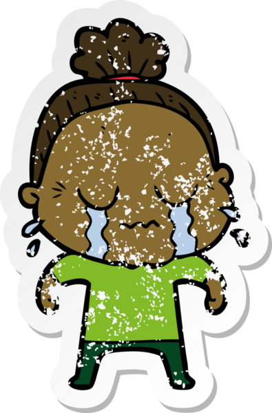 Bir insan tarafından çizilmiş, ağlayan yaşlı bir kadın karikatürü.