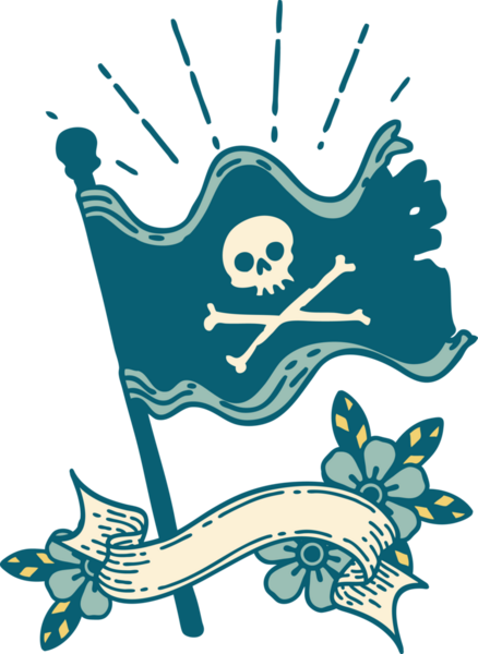 Bir insan tarafından çizilmiş dövmeli korsan bayrağı.