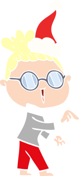 Bir insanın çizdiği Noel Baba şapkası takan bir kadının el çizimi düz renk çizimi.