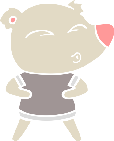 Düz renkli çizgi film ıslık çalan ayı insan tarafından çizilmiş.