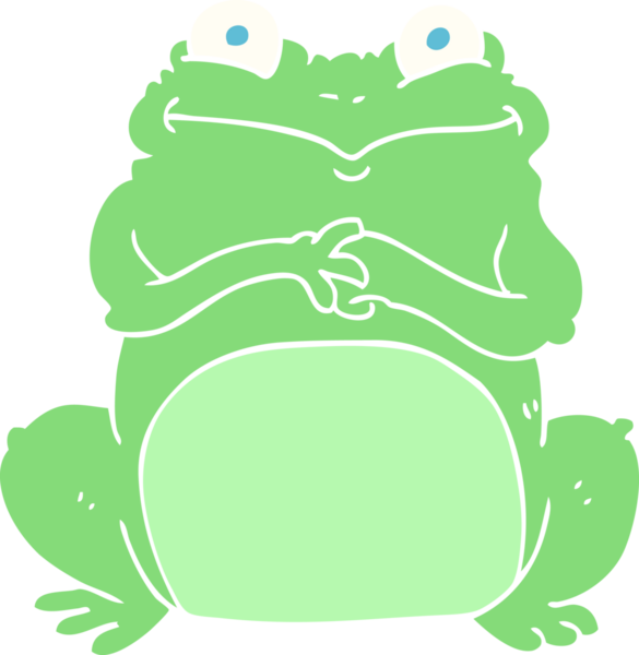 Bir insan tarafından çizilmiş komik kurbağanın düz renk çizimi