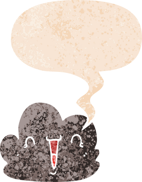 çizgi film mutlu bulut ile konuşma balonu grunge sıkıntılı retro dokuma tarzı bir insan tarafından çizilmiş