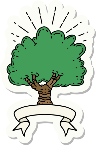 Bir insan tarafından çizilmiş dövme stili bir ağacın çıkartması.