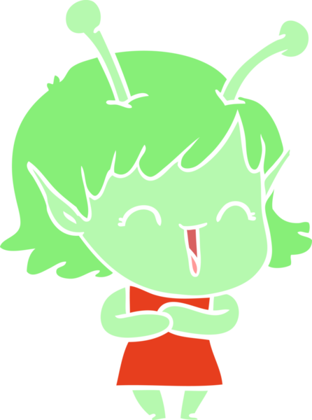 Düz renkli çizgi film mutlu uzaylı kız bir insan tarafından çizilmiş.