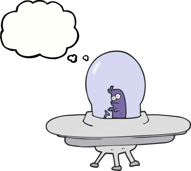 Bir insan tarafından çizilmiş serbest çizim balon karikatür uçan daire.