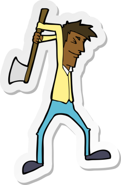 Bir insan tarafından çizilmiş balta sallayan bir karikatürcünün çıkartması.