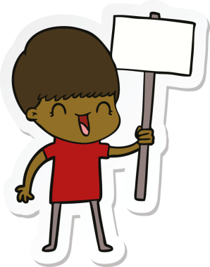 Bir insan tarafından çizilmiş mutlu bir çizgi film çocuğunun çıkartması.