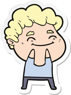 Bir insan tarafından çizilmiş, karikatür dostu bir adamın çıkartması.