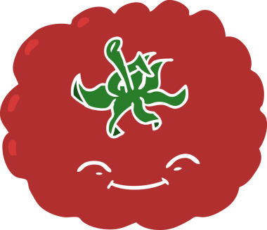 Bir insan tarafından çizilmiş düz renkli çizgi film domatesi