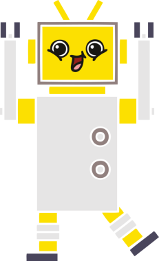 Bir insan tarafından çizilmiş düz renkli bir robot karikatürü