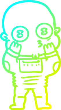 Bir insan tarafından çizilmiş garip, kel bir uzay adamının soğuk çizgi çizimi.