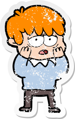 Bir insan tarafından çizilmiş bitkin bir çizgi film karakterinin sıkıntılı çıkartması.