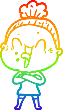 Gökkuşağı gradyan çizgi çizimi Bir insan tarafından çizilmiş mutlu yaşlı kadın