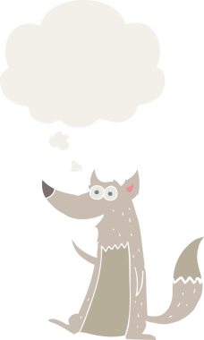 Düşünce baloncuğu olan bir insan tarafından çizilmiş çizgi film kurdu.