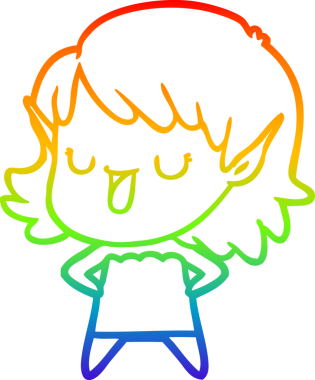 Gökkuşağı gradyan çizgi çizimi bir insan tarafından çizilmiş bir elf kızı