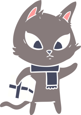 Bir insan tarafından çizilmiş düz renkli çizgi film kedisi.