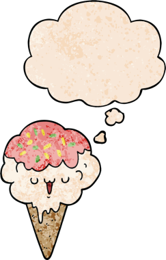 Bir insan tarafından çizilmiş grunge desenli düşünce baloncuklu çizgi film dondurması.