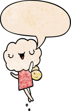 Bir insan tarafından çizilmiş eski dokuda konuşma baloncuğu olan sevimli çizgi film başlıklı yaratık.