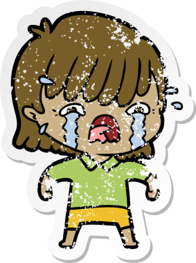 Bir insan tarafından çizilmiş, ağlayan bir çizgi film kızının sıkıntılı çıkartması.