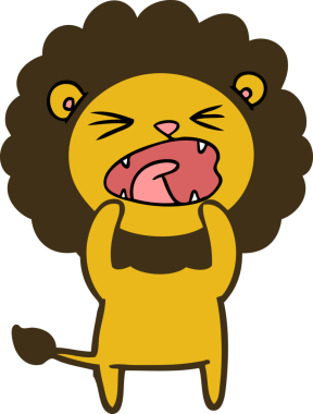 Bir insan tarafından çizilmiş çizgi film aslanı.