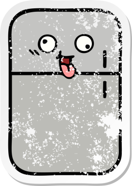 Bir insan tarafından çizilmiş şirin bir buzdolabının sıkıntılı çıkartması.