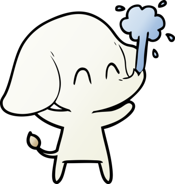 Bir insan tarafından çizilmiş su püskürten sevimli bir fil.