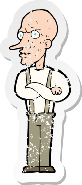 Bir insan tarafından çizilmiş yaşlı bir adamın karikatür yapıştırması.