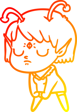 Bir insan tarafından çizilmiş bir uzaylı kız çizgi çizimi.