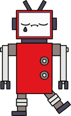 Bir insan tarafından çizilmiş sevimli bir robot karikatürü.