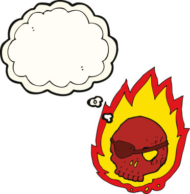 Bir insan tarafından çizilmiş düşünce kabarcığıyla yanan kafatası.