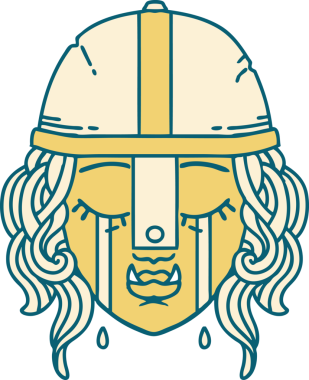 Retro Dövme Tarzı Ağlayan Ork Savaşçısı karakteri bir insan tarafından çizilmiş