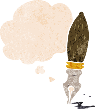 Düşünce baloncuklu çizgi film kalemi grunge sıkıntılı retro desen bir insan tarafından çizilmiş