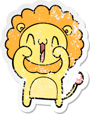 Bir insan tarafından çizilmiş mutlu çizgi film aslanının sıkıntılı çıkartması.