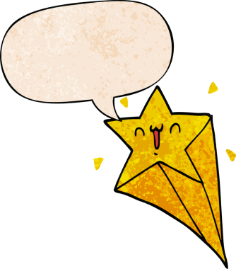 Bir insan tarafından çizilmiş eski moda konuşma baloncuğu olan çizgi film yıldızı.