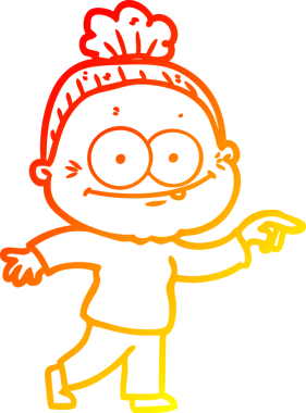 Bir insan tarafından çizilmiş mutlu, yaşlı bir kadının sıcak çizgi çizimi.