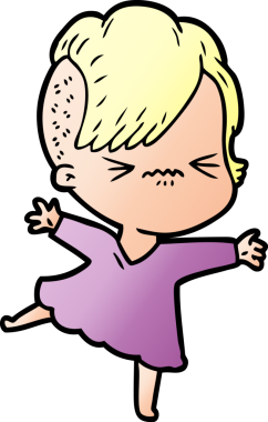 Çizgi film, bir insan tarafından çizilmiş sinirli hippi kız.