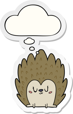 Düşünce baloncuklu şirin kirpi çizgi film karakteri bir insan tarafından çizilmiş çıkartma gibi.