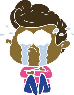 Bir insan tarafından çizilmiş düz renkli çizgi film ağlayan adam.