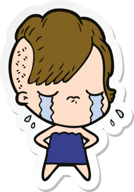 Bir insan tarafından çizilmiş, ağlayan bir kızın çıkartması.