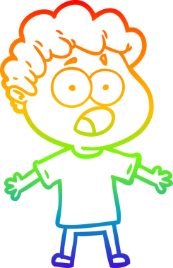 Gökkuşağı gradyan çizgi çizimi Bir insan tarafından çizilmiş şaşırarak nefes nefese bir çizgi film adamı