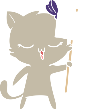 Bir insan tarafından çizilmiş düz renkli çizgi film kedisi.