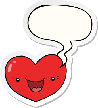 Bir insan tarafından çizilmiş konuşma kabarcığı çıkartmalı karikatür kalp karakteri.